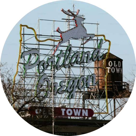 Iconic Portland, Oregon White Stag sign in Old Town.