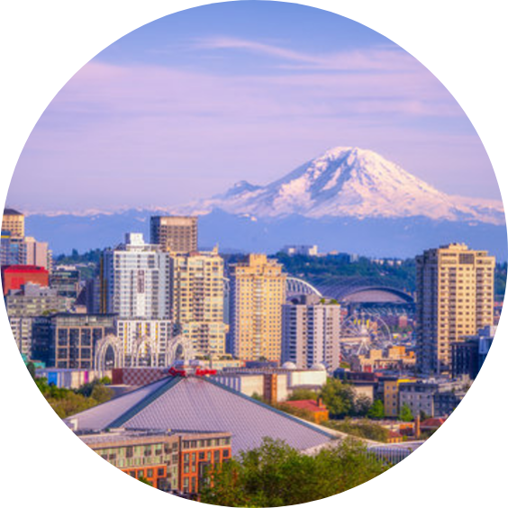 Vancouver, Washington skyline with snow-covered Mount Hood in the background.