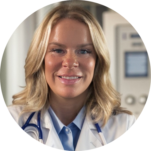 Dr. Shelly Farris with a stethoscope around the back of her neck