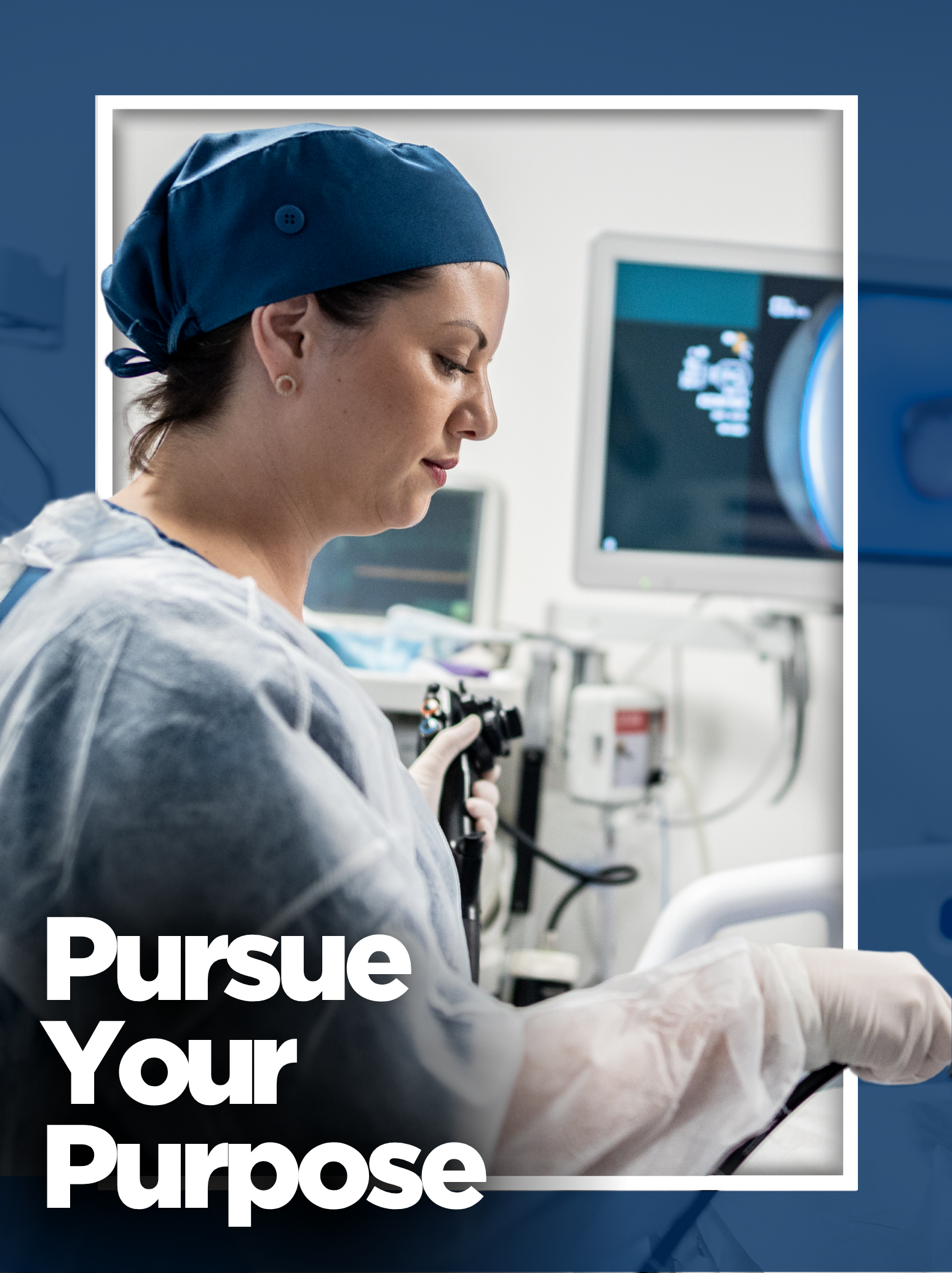 Endoscopy technician preparing equipment in a procedure room while monitoring an endoscopy imaging screen.