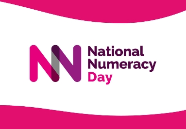 National Numeracy Day logo with pink and purple text.