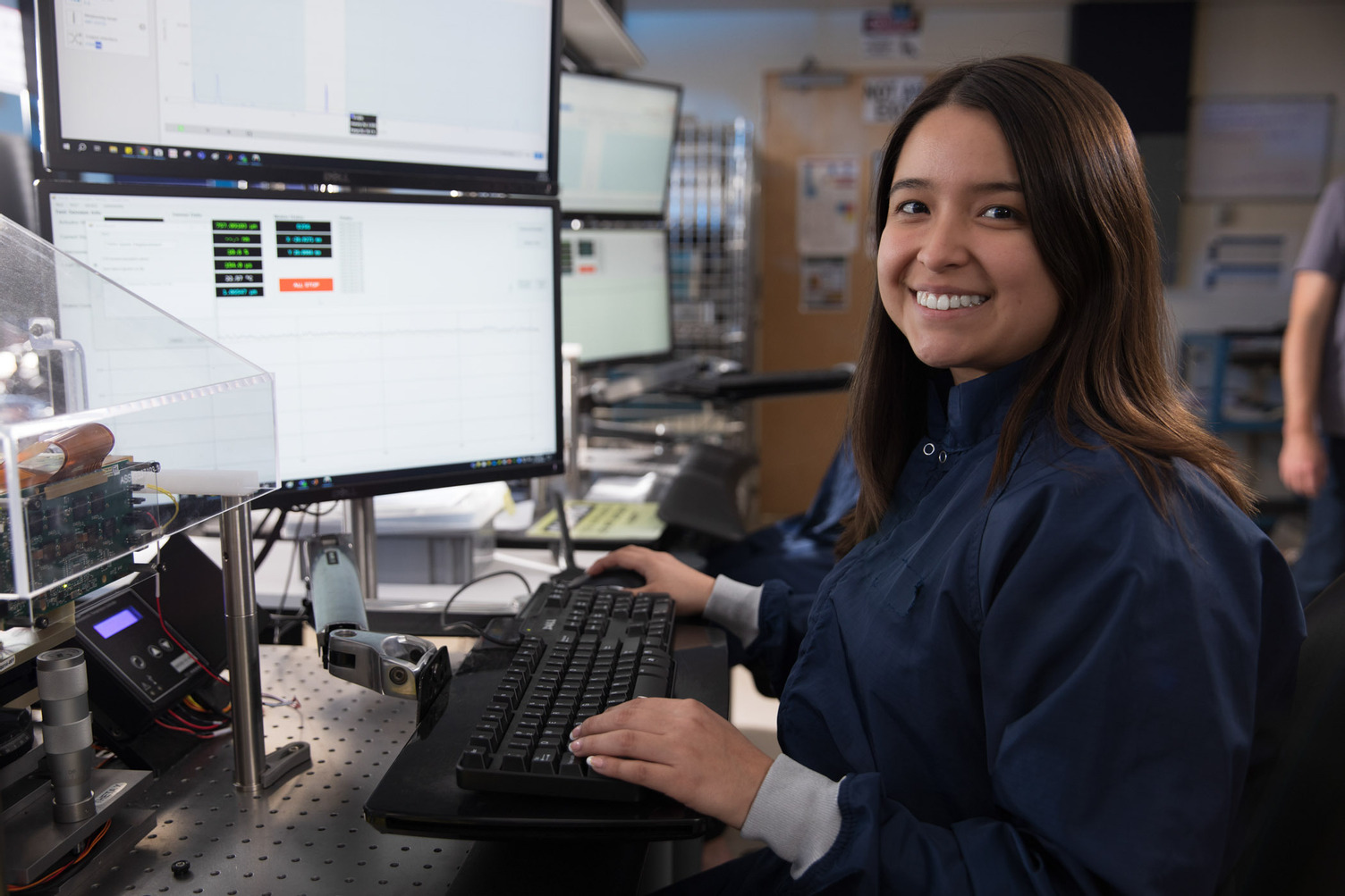 Female and male engineers working on a project