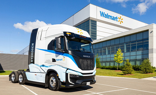 hydrogrn vehicle in front on Walmart building