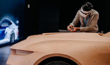 Ford Designers showcase new technology on a clay inside the showroom after the announcement of a new Ford World Headquarters.