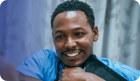 Caregiver holding an iPad