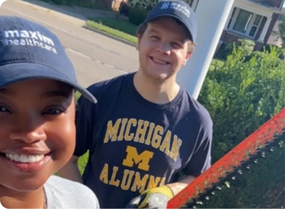 a woman and man taking a selfie