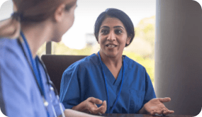 two clinicians talking to each other