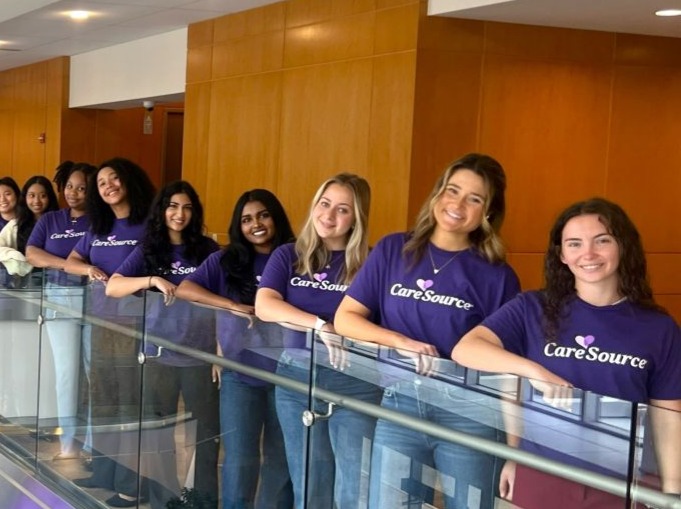 student workers on balcony