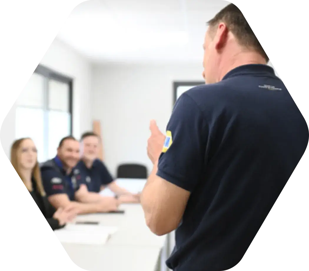 Employees have a group meeting