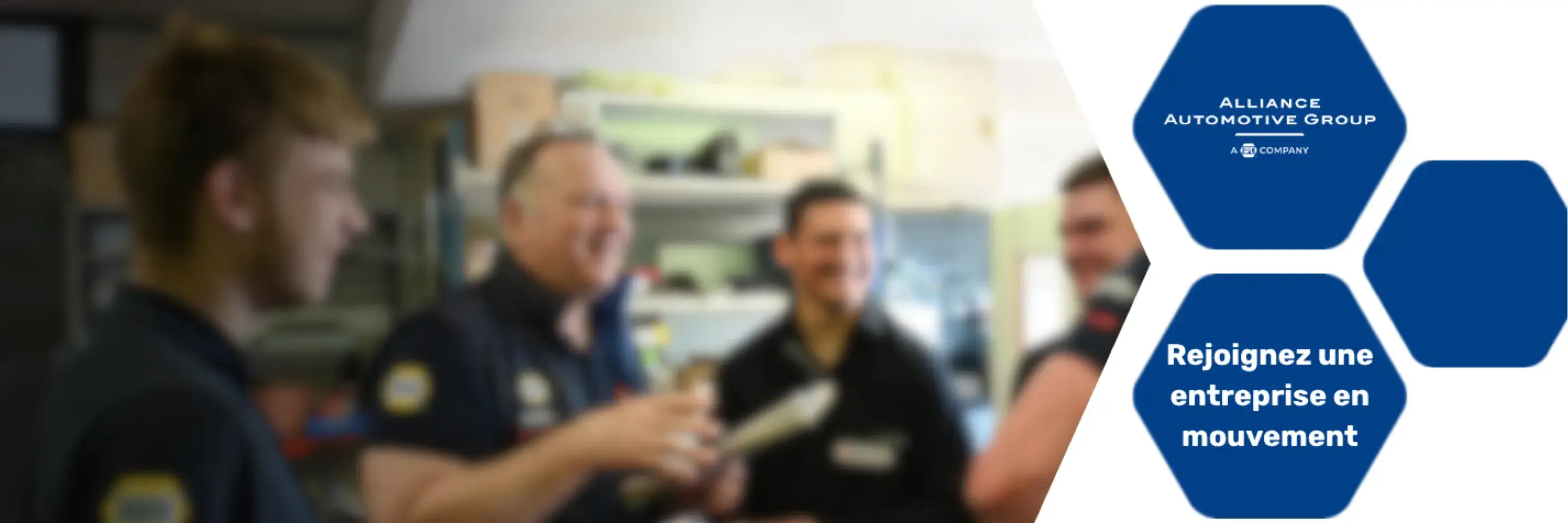 Group of employees talking in garage