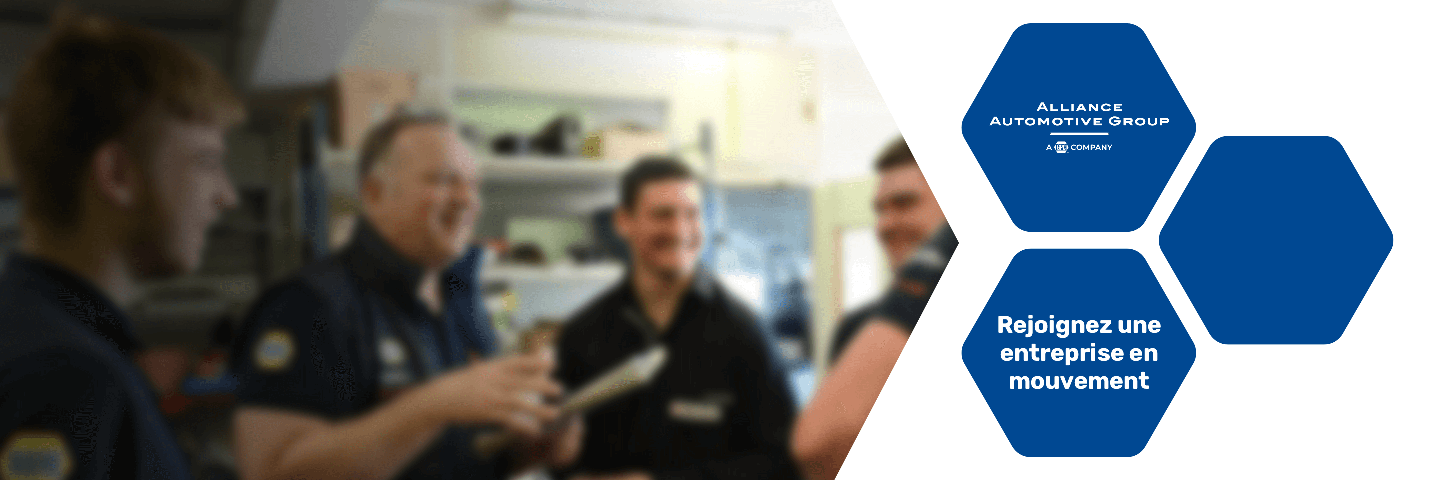 Group of employees talking in garage