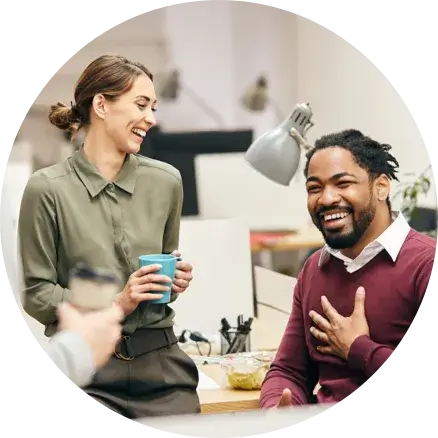 Coworkers laughing together