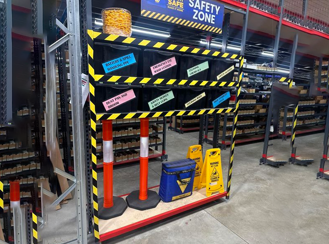 Safety zone with barriers and signs