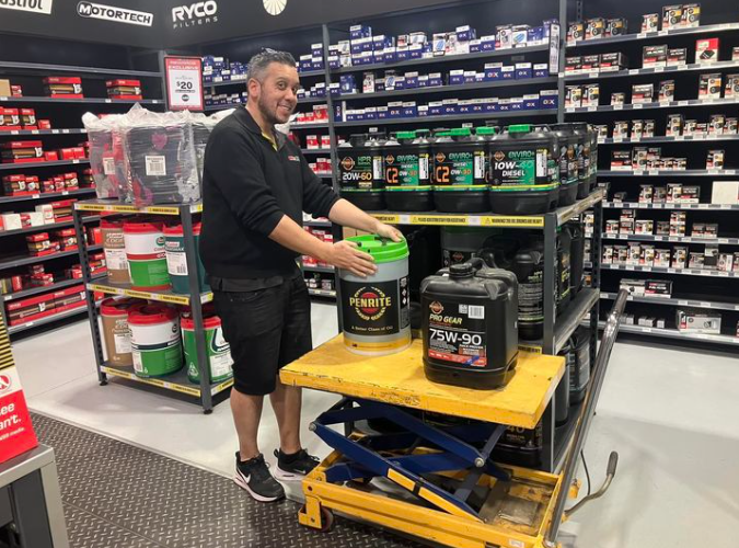 Operating cart in aisle