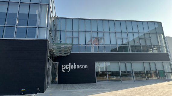 Exterior of Jinshan plant building with SC Johnson logo