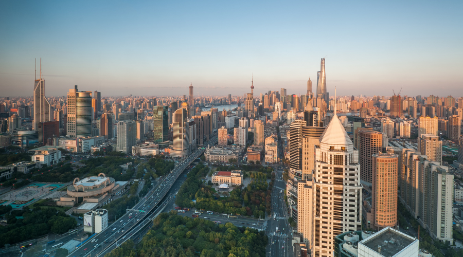 Aerial view of district where Shanghai office is located