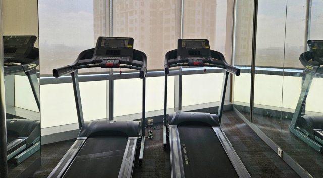 Line of treadmills in gym