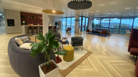 france office interior couch with seating area