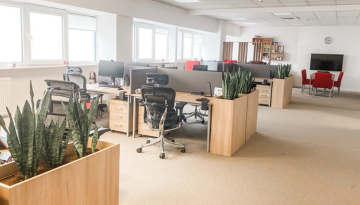 Photo of desks and chairs in the Gorzów office