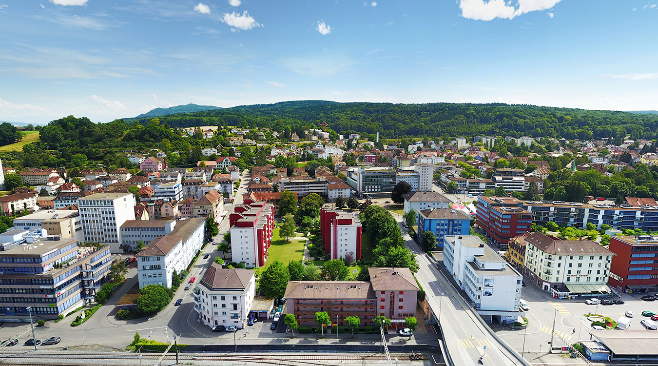 Aerial view of city of Schlieren, Zurich in Switzerland