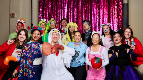 LSB team photo at Bubble Bash event with team members in costumes