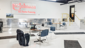 Break room area at Bay City facility with tables and chairs