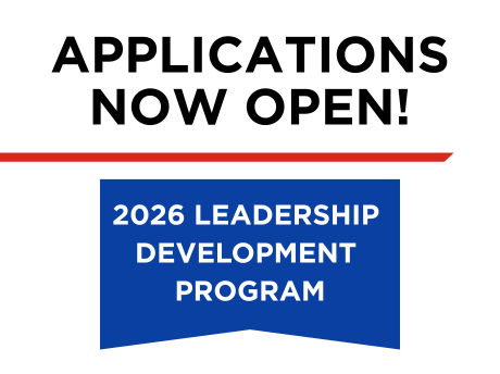 Applications now open 2026 Leadership Development Program graphic text