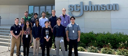 Group photo of SC Johnson interns on corporate headquarters campus