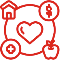 icon of a heart inside circle with icons symbolizing wellness on the outside of the circle