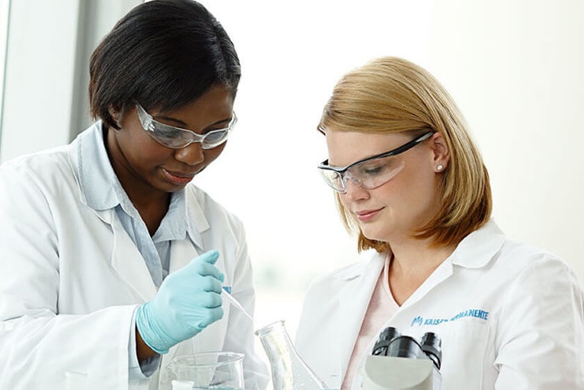 Researchers in lab