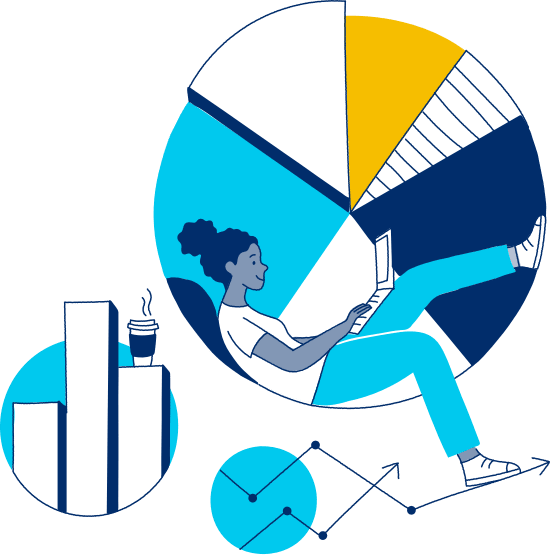 Person working in front of pie chart