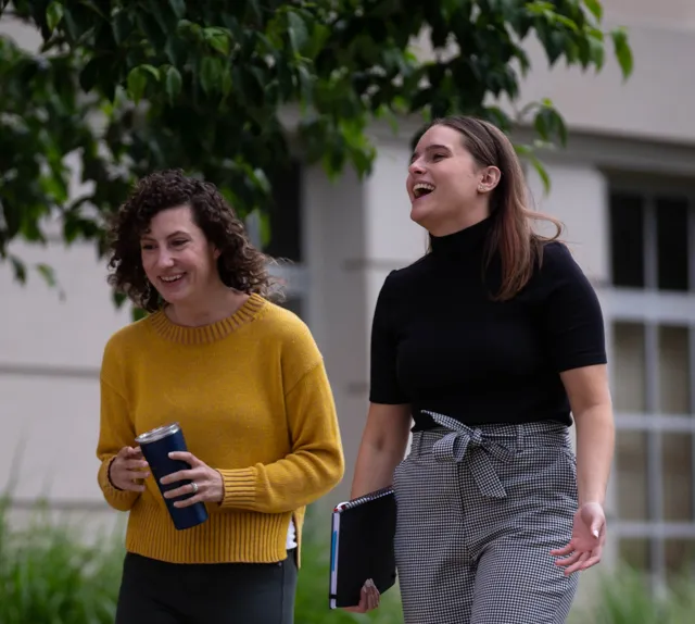 two women walking