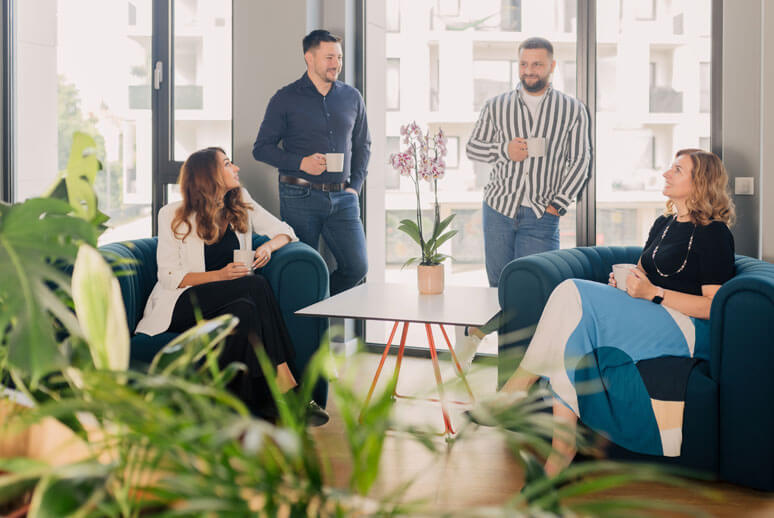 Cluj office employees enjoying the common areas