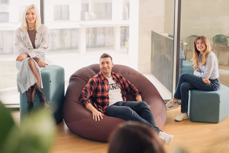 Cluj office employees enjoying the common areas