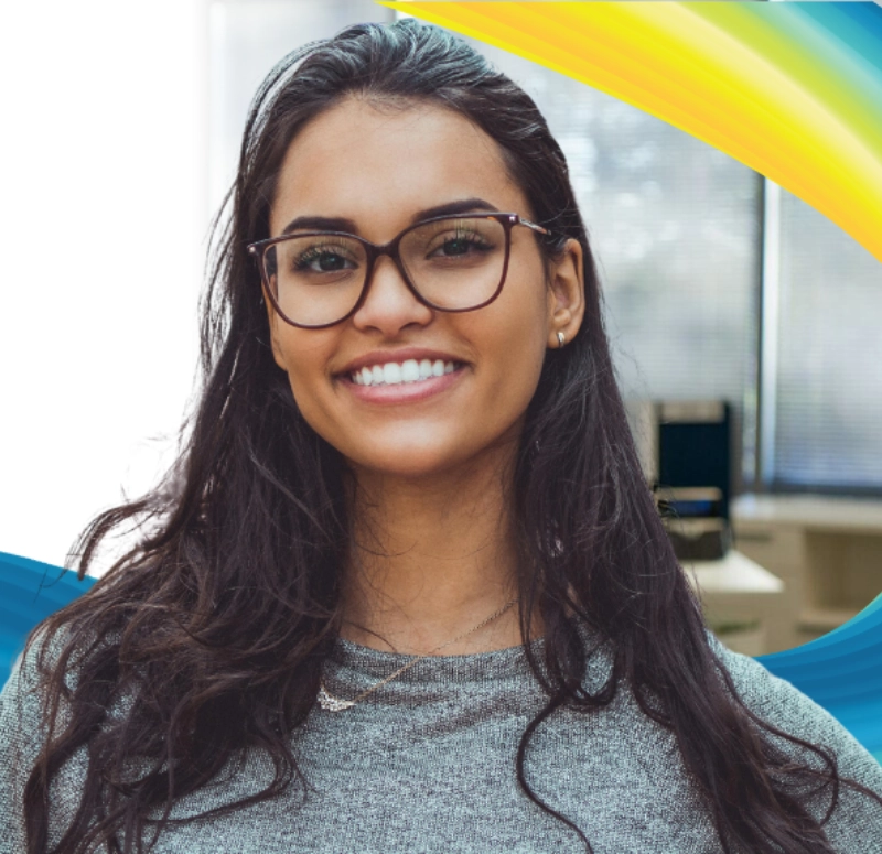 Young professional woman in glasses smiling