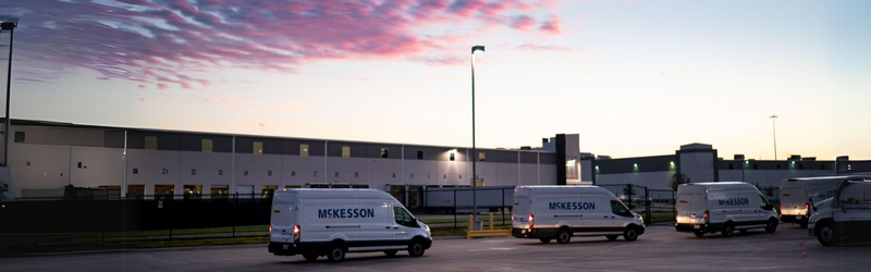 distribution center photo of McKesson vans outside