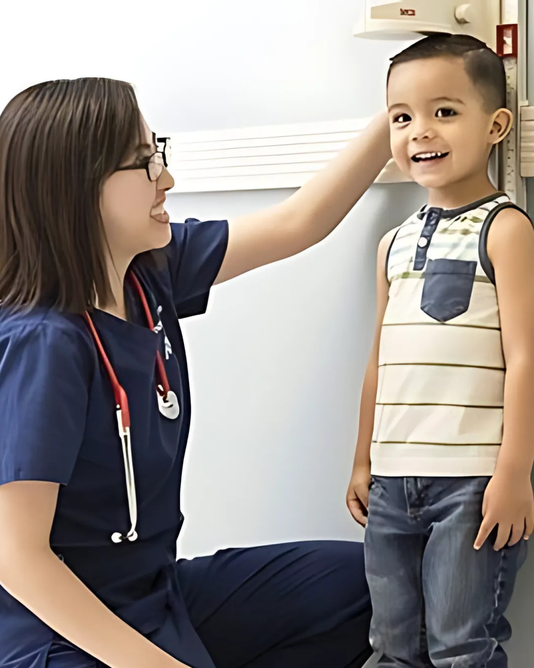 nurse and little boy smiling