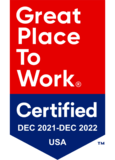 Great Place To Work logo. Certified Dec 2021 - Dec 2022 USA