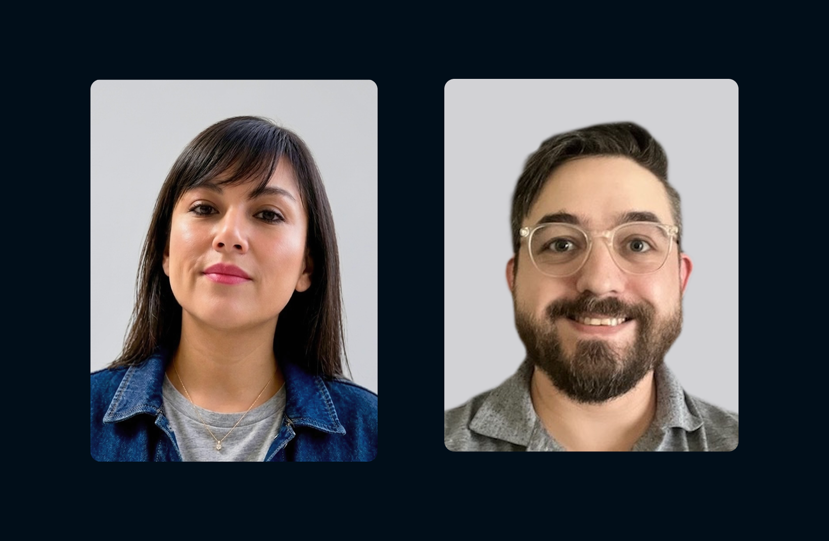 Simple graphic header with headshots of Gabriela Llerena and Michael Andrews