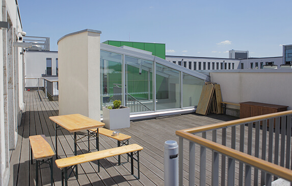Rooftop common area of the Berlin office