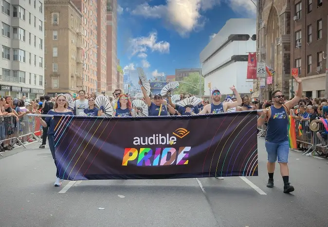 People marching in a Pride parade