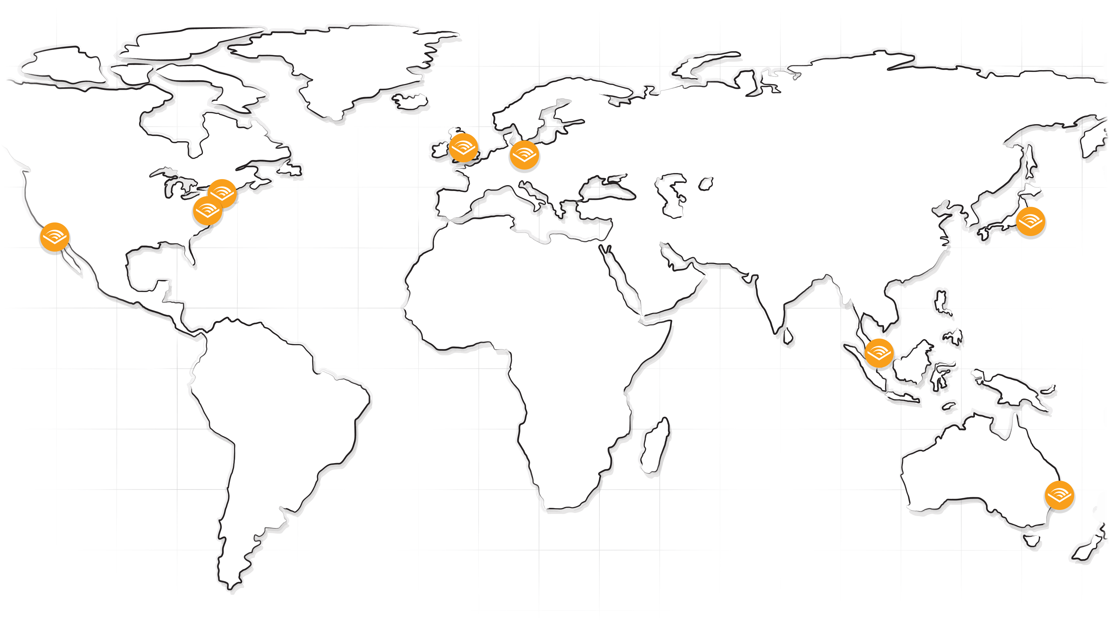 Picture of a map showing the locations of Audible's offices around the world.