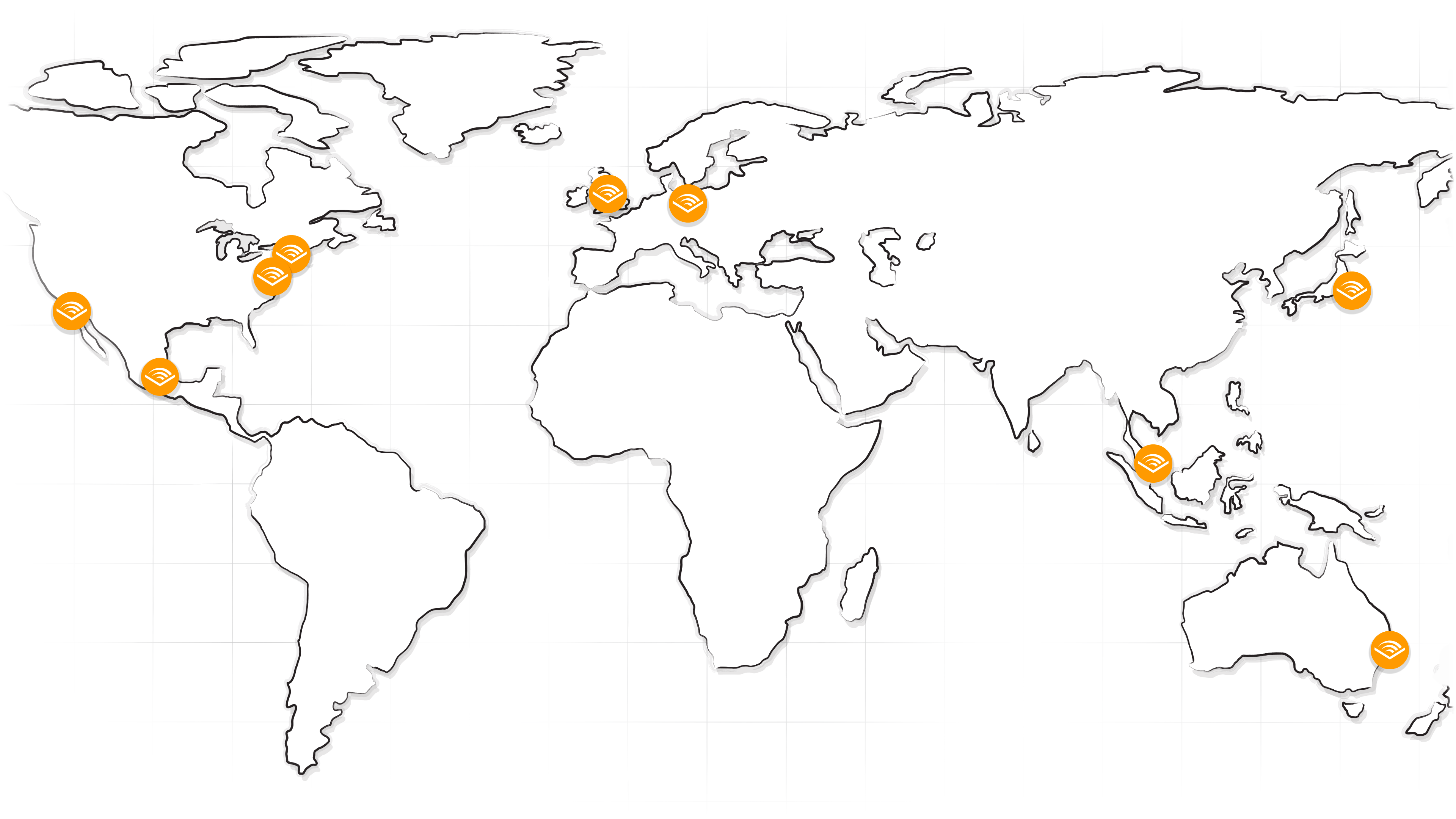Picture of a map showing the locations of Audible's offices around the world.