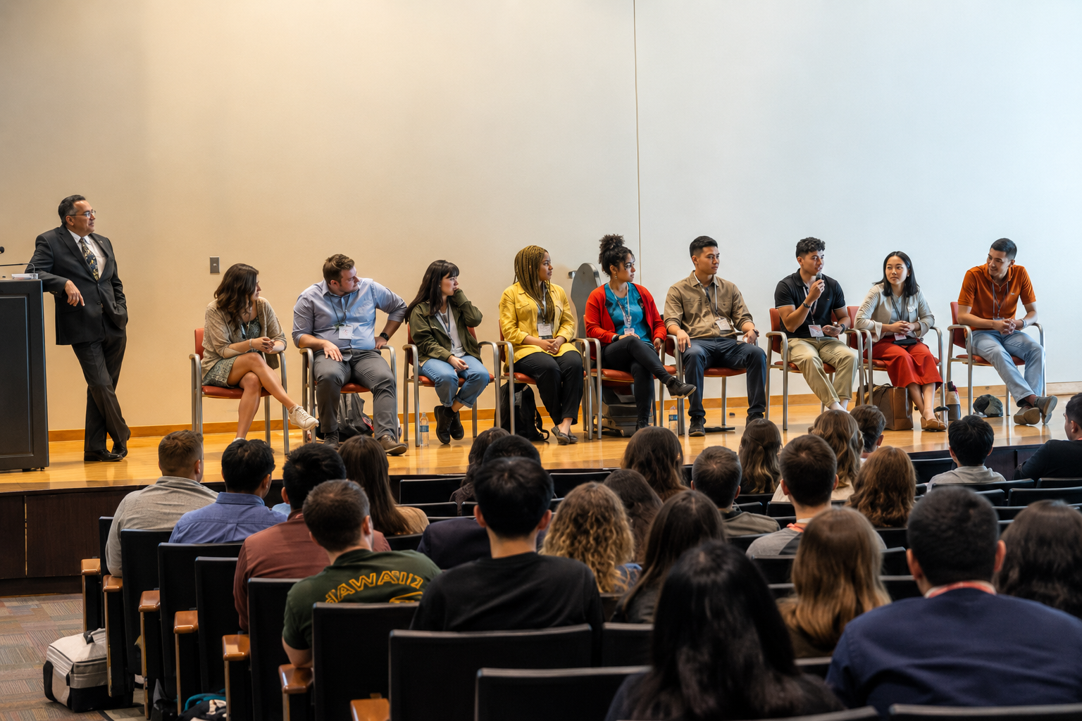 Panel discussion taking place in a conference auditorium