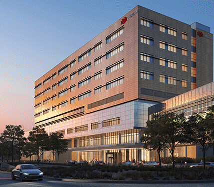 Exterior photo of the UNM New Hospital Tower