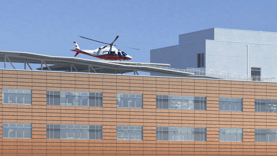 Helicopter on the roof of the tower