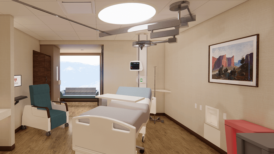 Patient bedroom with medical devices