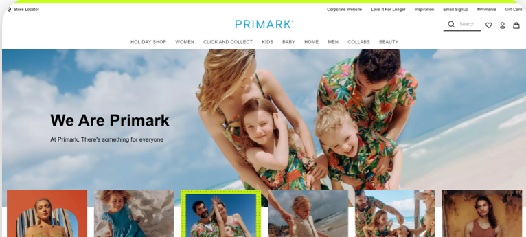 A minimalist WordPress theme designed for Primark, featuring clean lines and a modern aesthetic.