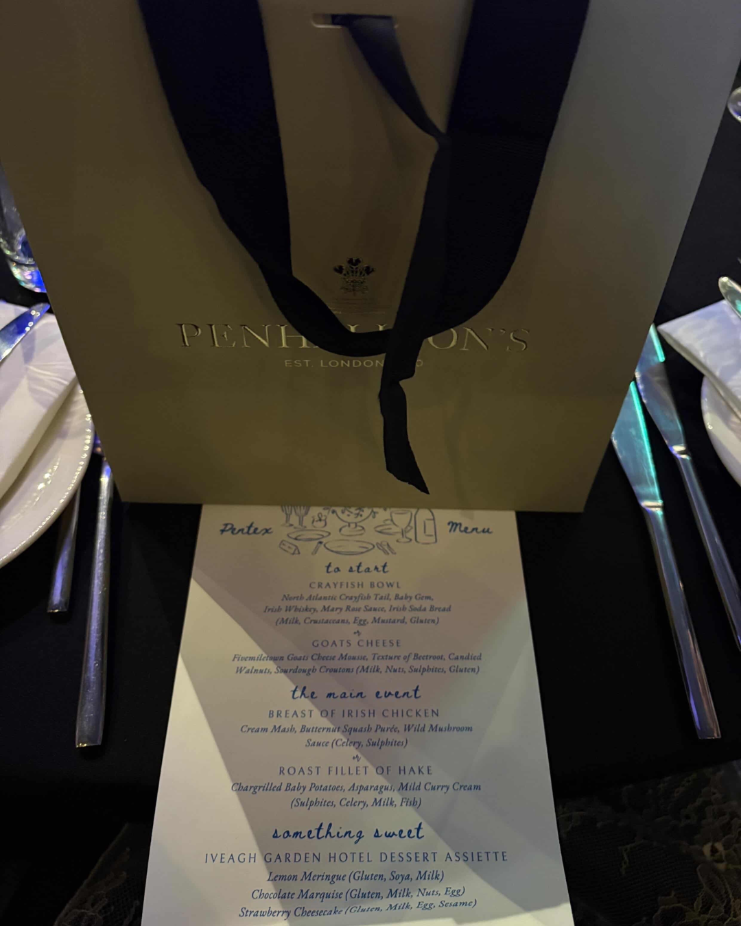 Dinner menu