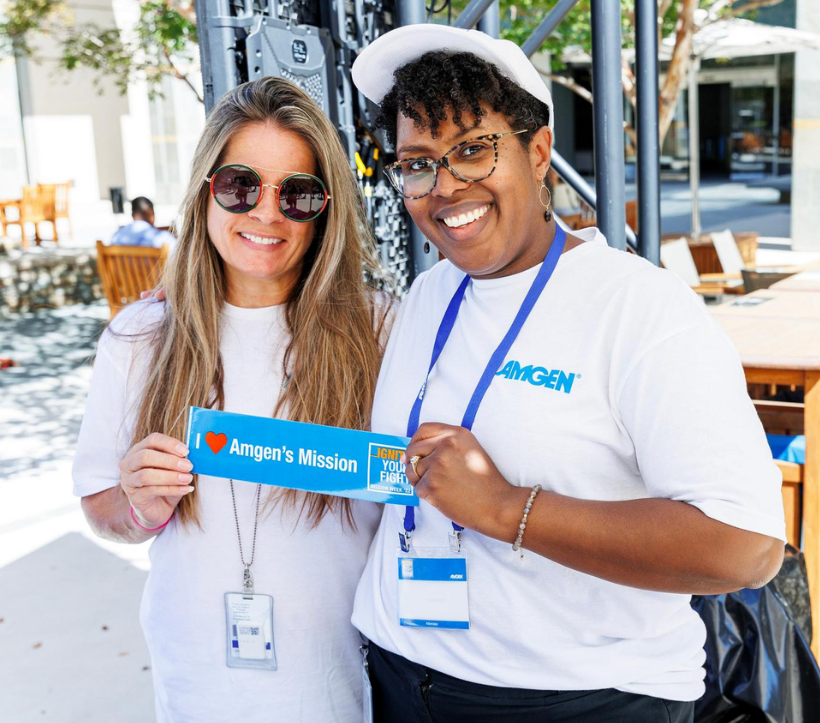 Two Amgen employees celebrate Mission Week 2022.